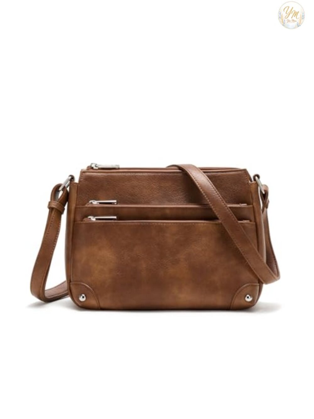 VEgan Leather Crossbody Bag Medium Multi Zipper Pocket Satchel Purse